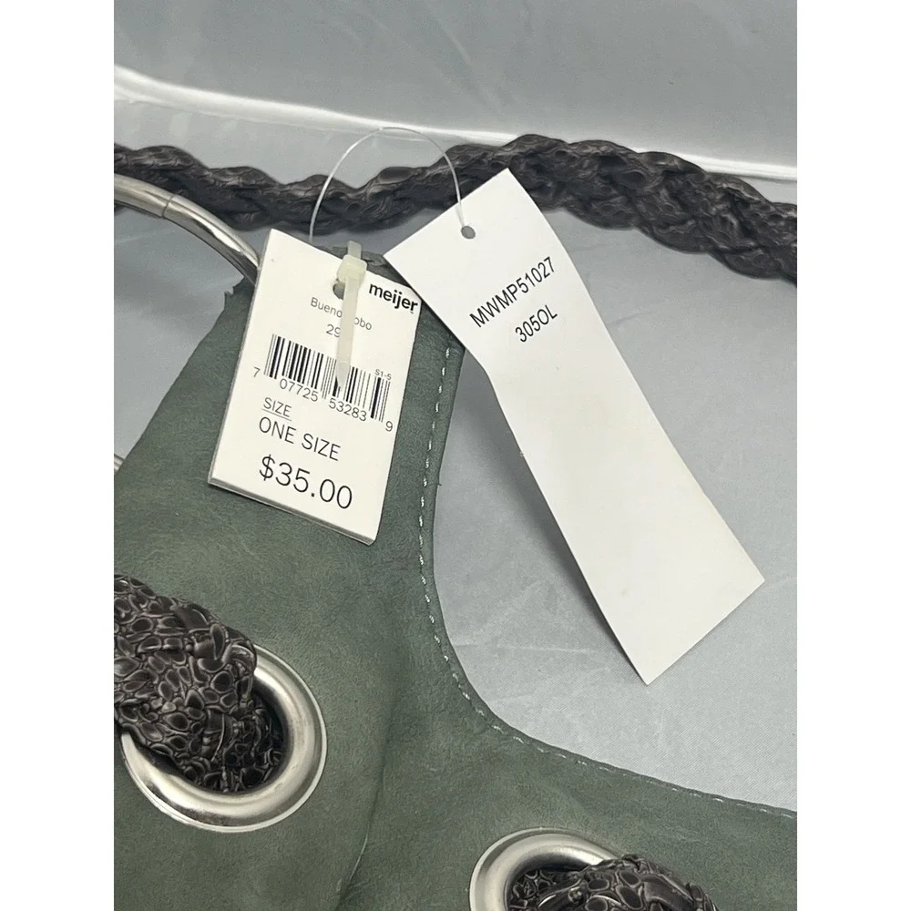 NWT Bueno Collection Sage Green Faux Suede Hobo Shoulder Bag with Tassels